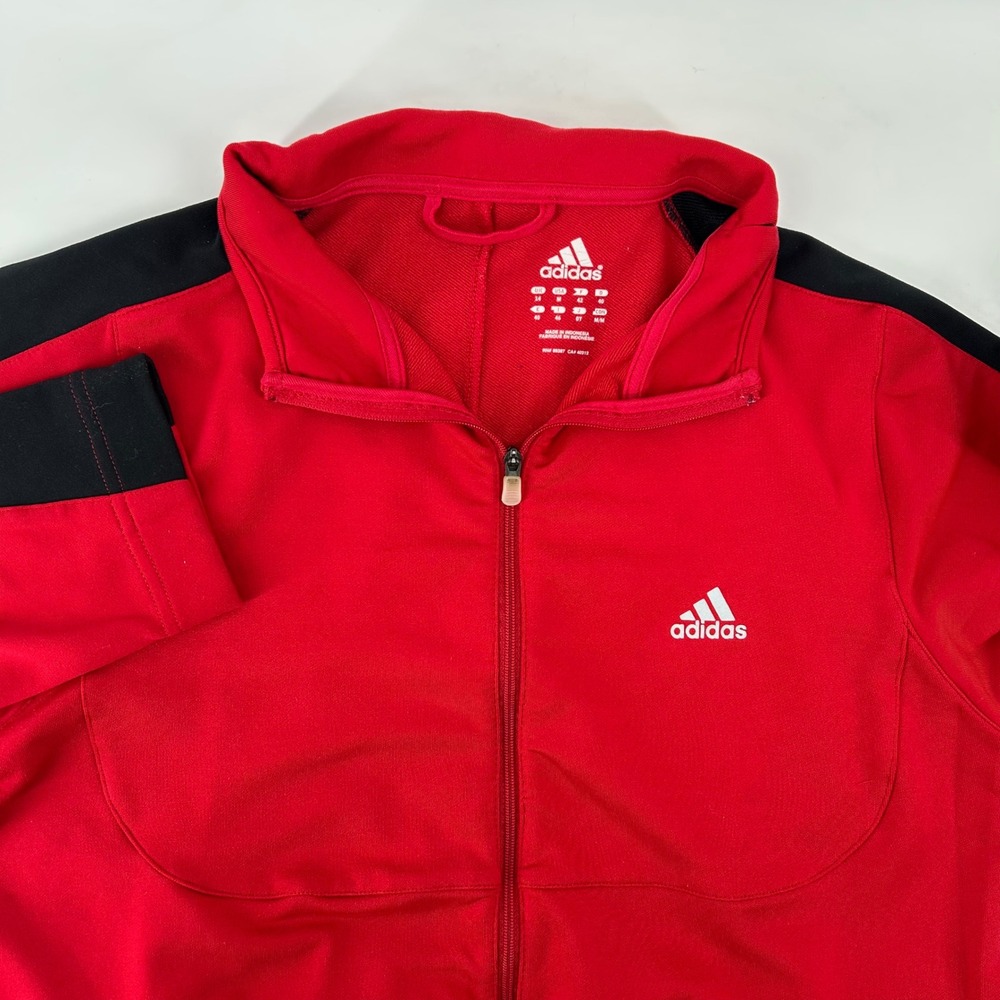 Adidas Track Jacket Womens Medium Red Black Climalite Full Zip Athleisure